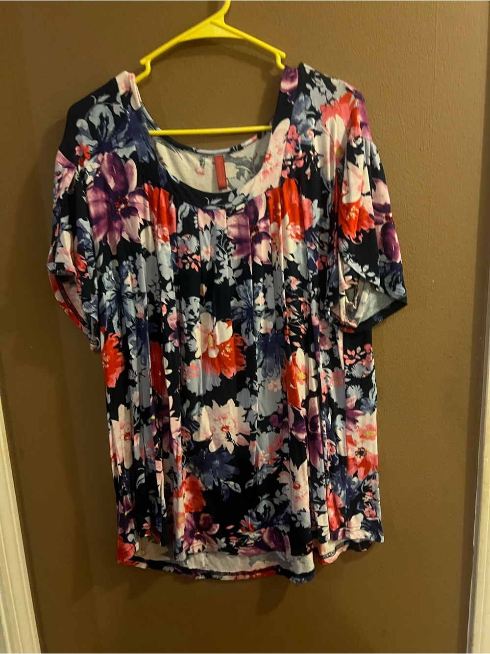Amazon Floral Scoop Neck Tunic - Navy with Pink & Coral Accents